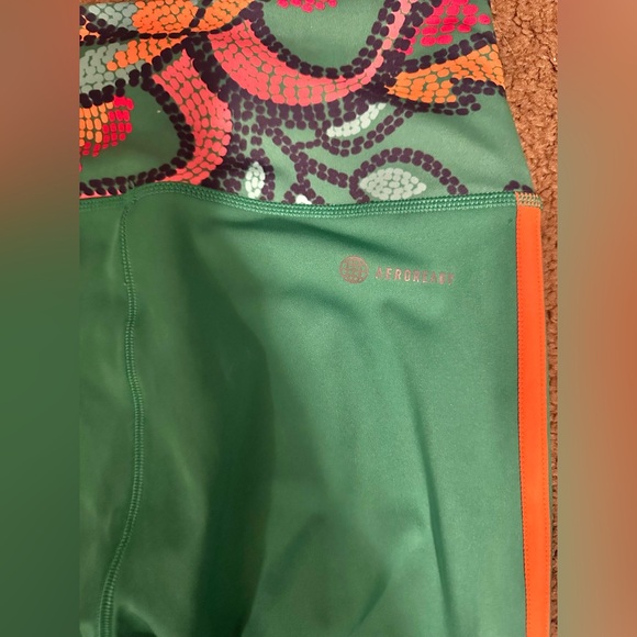 Farm Rio X Adidas Patterned Tights In Bold Green/ Signal Orange Sz M Activewear - Picture 7 of 7